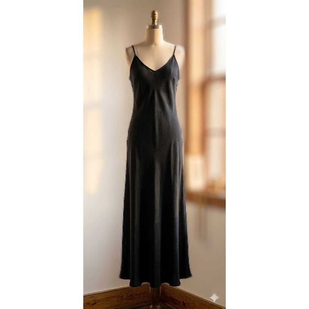 6 J. Crew Women Black Gwyneth Silky CBK Rachel Friends CBK Slip Dres Minimalist - Picture 3 of 11